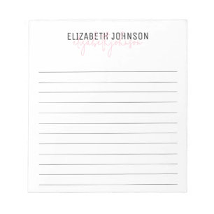 Elegant Script Black Pink Classic Lined Notepad
