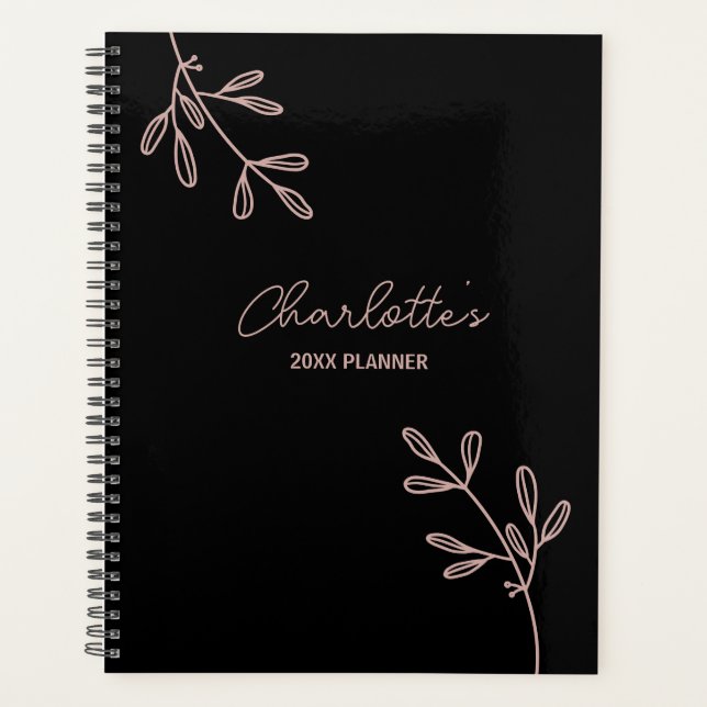 Elegant Script Black Pink Floral Appointment Book Planner (Front)