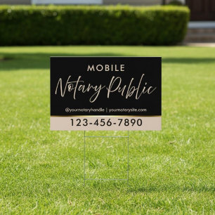 Elegant Script Black Pink Notary Public Marketing Sign