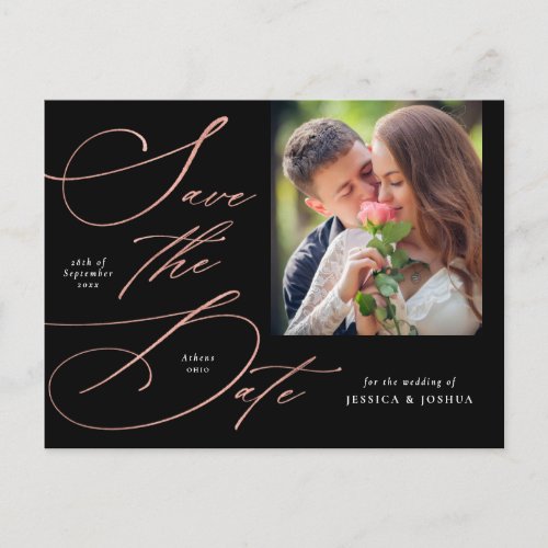 Elegant Script Black  Pink Photo Save the Date Postcard