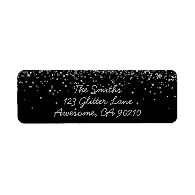 Elegant Script Black Silver Wedding Return Address Label (Front)