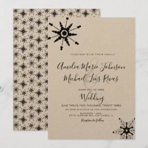 Elegant Script Black Snowflakes Christmas Wedding Invitation