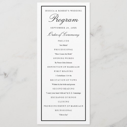 Elegant Script Black Thick Border Wedding Program