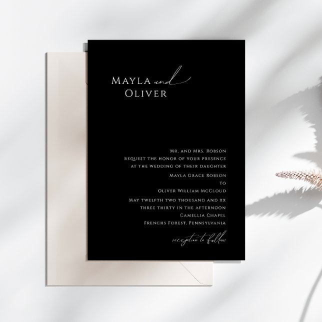 Elegant Script | Black Traditional Wedding Invitation (Creator Uploaded)