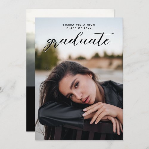 Elegant Script Black Two Photo Graduation Invitation