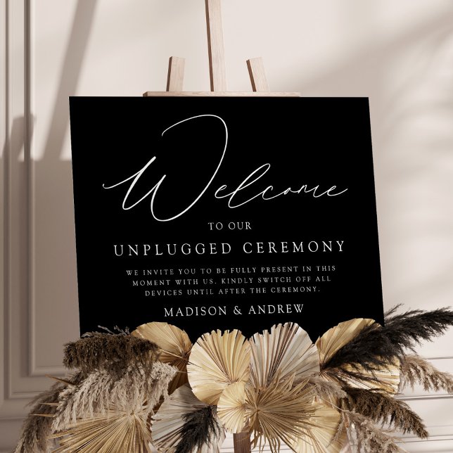 Elegant Script Black Unplugged Ceremony Sign (Creator Uploaded)