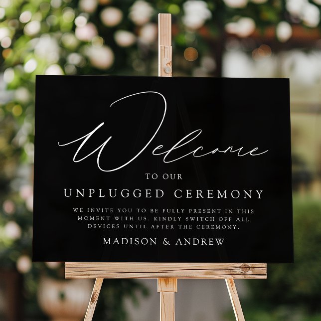 Elegant Script Black Unplugged Ceremony Wedding Acrylic Sign (Creator Uploaded)