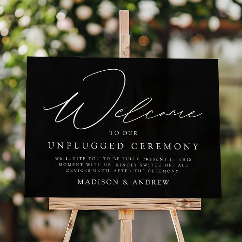 Elegant Script Black Unplugged Ceremony Wedding Acrylic Sign