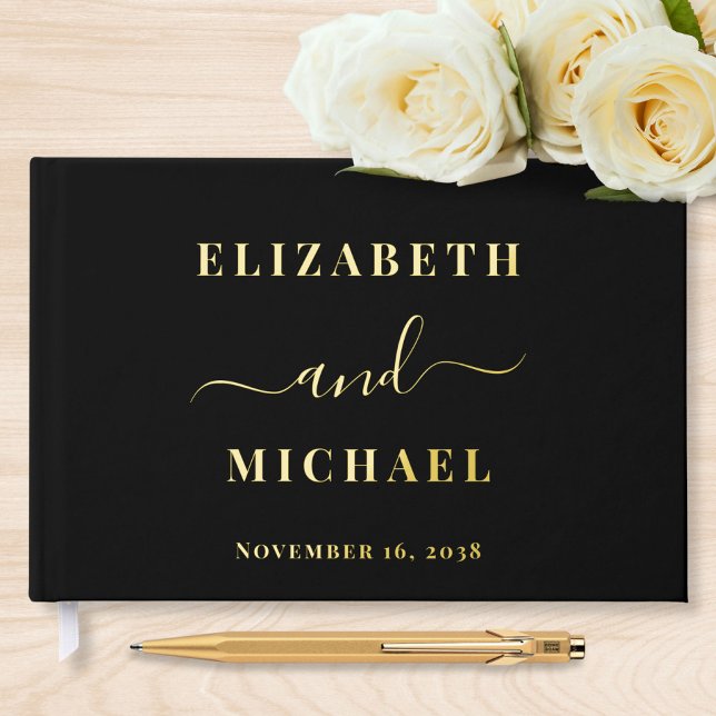 Elegant Script Black Wedding Foil Guest Book (Creator Uploaded)