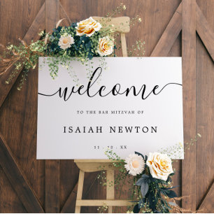 Elegant Script Black White Bar Mitzvah Welcome  Foam Board