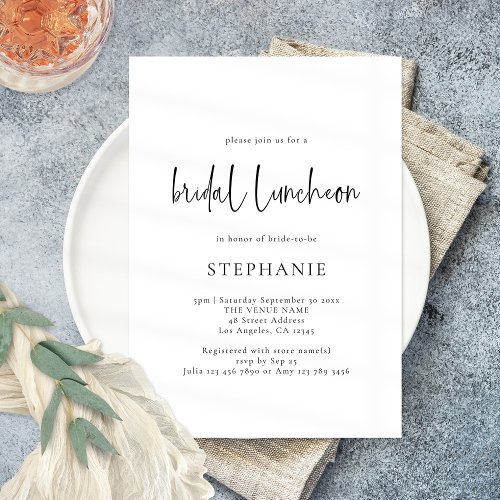Elegant Script Black White Bridal Luncheon Shower Invitation