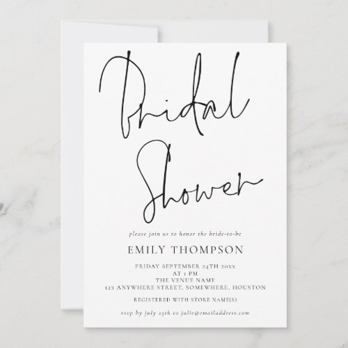 Elegant Script Black White Bridal Shower  Invitation
