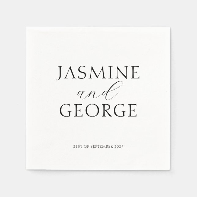 Elegant Script Black & White Chic Wedding Napkins (Front)