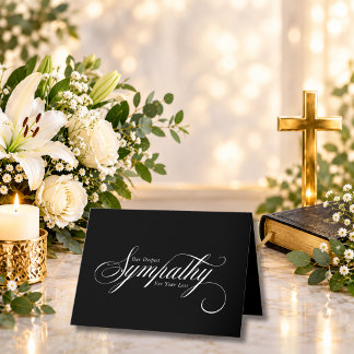 Elegant Script Black White Condolence Sympathy Card
