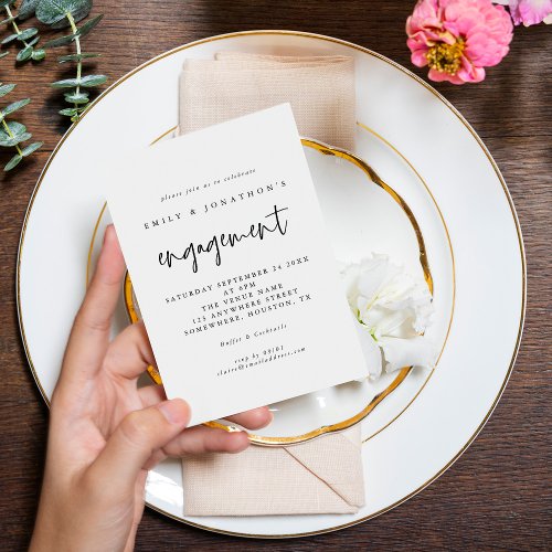 Elegant Script Black White Engagement Party Invitation