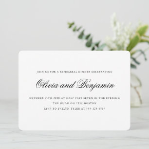 Elegant Script Black White Formal Rehearsal Dinner Invitation