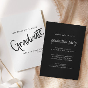 Elegant Script Black & White Graduation Invitation