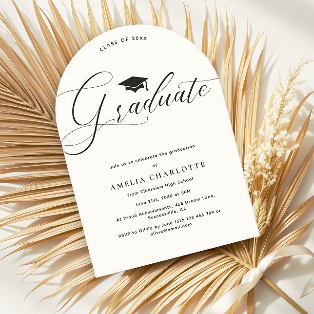 Elegant Script Black White Graduation Party Arch Invitation (Creator Uploaded)