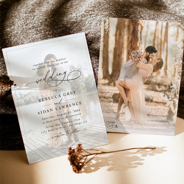 Elegant Script Black & White Photo Wedding Invitation (Creator Uploaded)