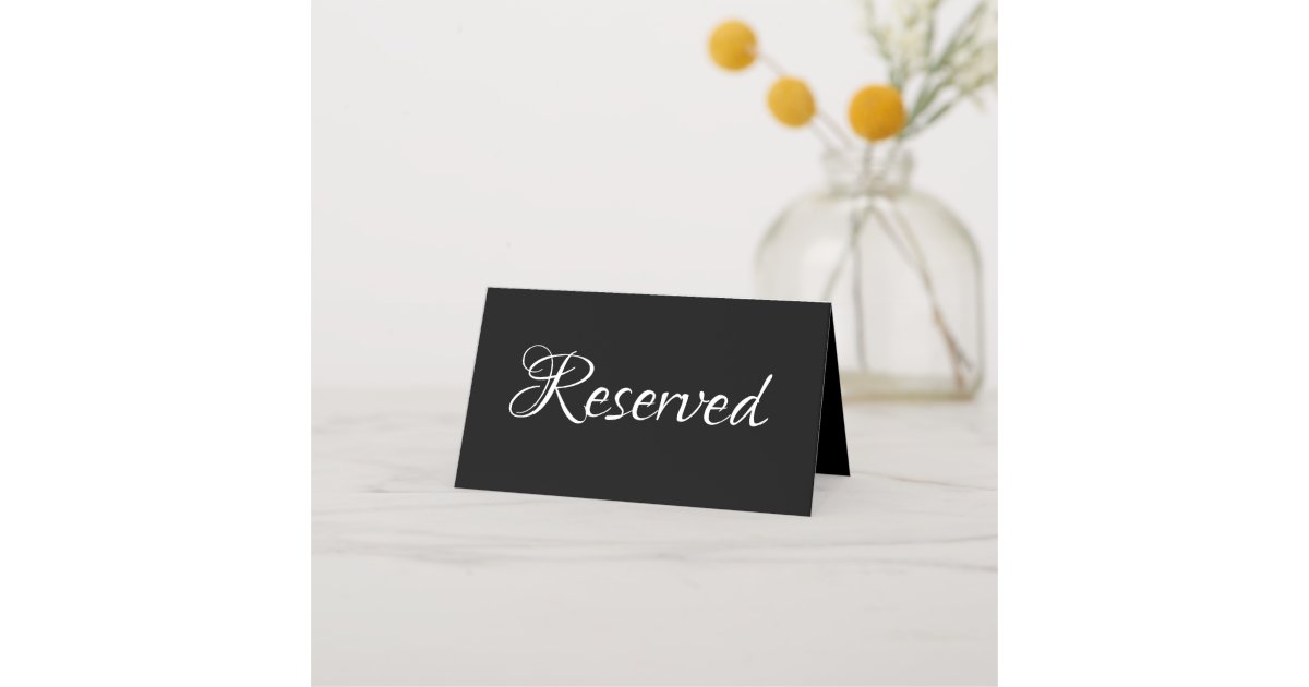 Reserved Script Writing Elegant script black white Reserved text Wedding Place Card | Zazzle