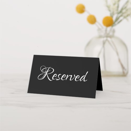 Elegant script black white Reserved text Wedding Place Card