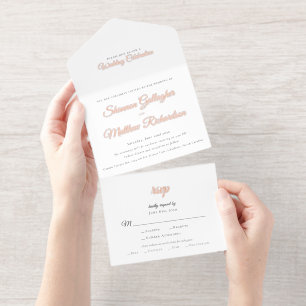 Elegant Script Black White Rose Gold Foil Wedding All In One Invitation
