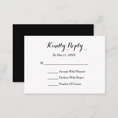 Elegant Script Black White RSVP Card