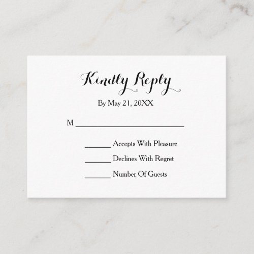 Elegant Script Black White RSVP Card