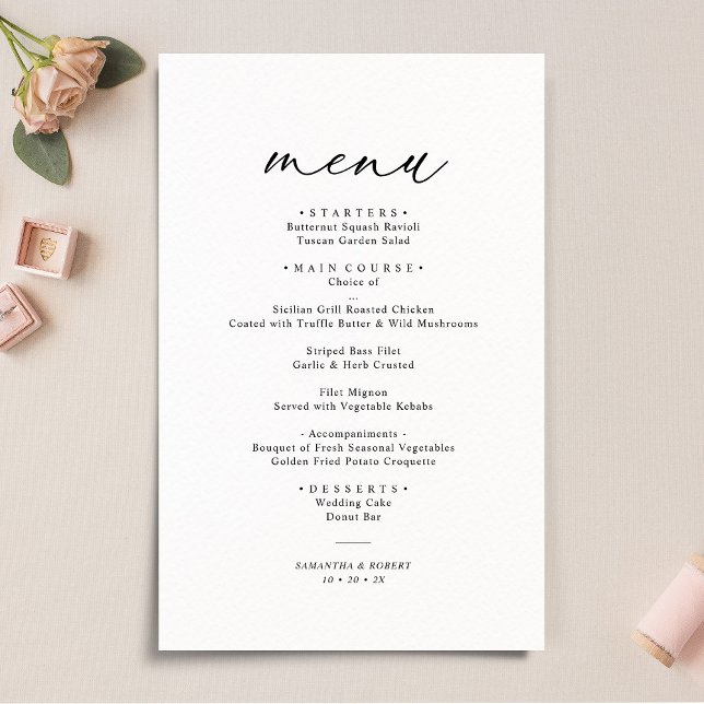 Elegant Script Black & White Simple Wedding Menu (Creator Uploaded)