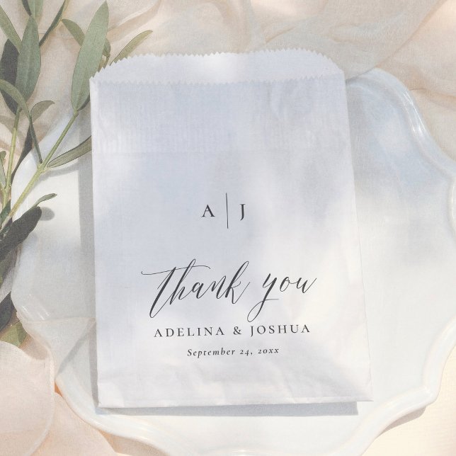 Elegant Script Black & White Thank You Wedding Favor Bag (Creator Uploaded)