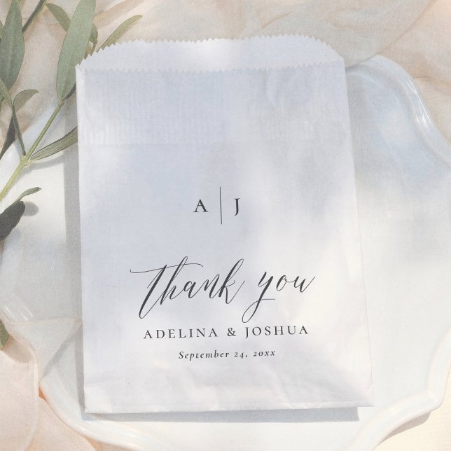 Elegant Script Black & White Thank You Wedding Favor Bag (Creator Uploaded)