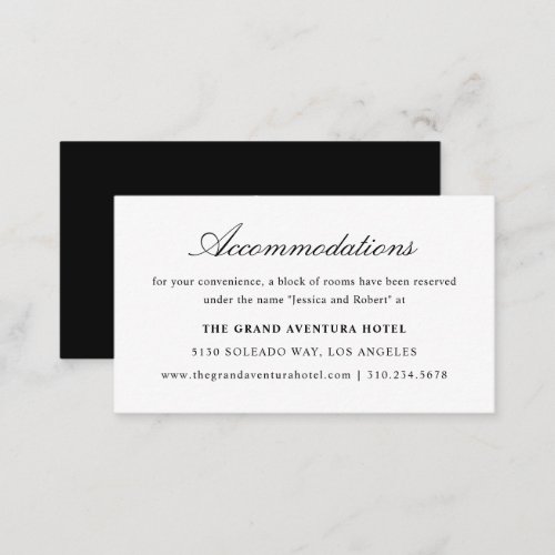 Elegant Script Black White Wedding Accommodations Enclosure Card