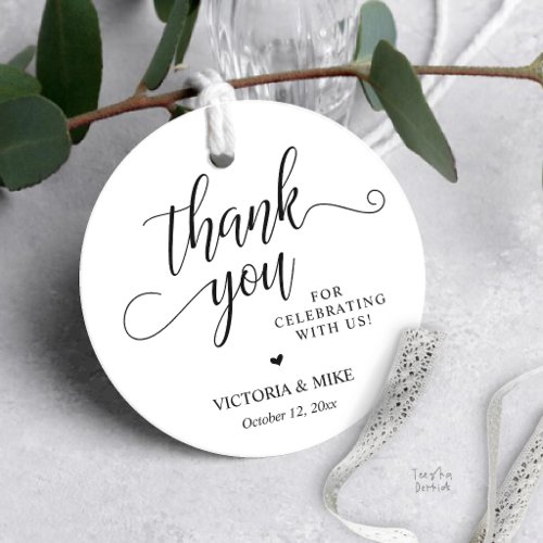Elegant Script Black White Wedding Favor Thank you Tags
