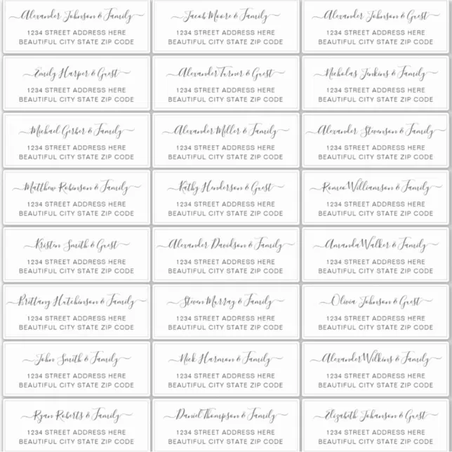 Elegant Script Black White Wedding Guest Address Sticker | Zazzle