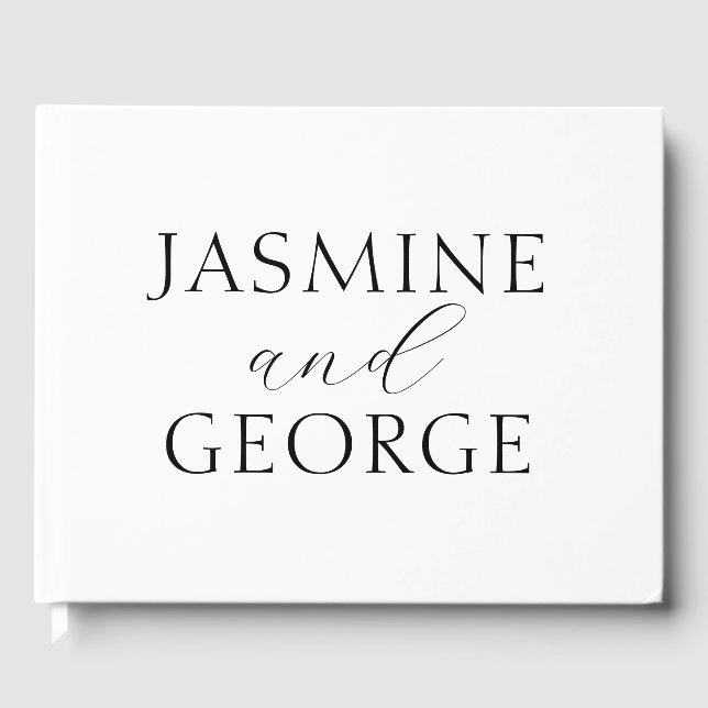 Elegant Script Black & White Wedding Guest Book (Front)