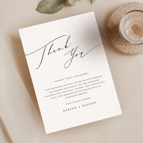 Elegant Script Black White Wedding Reception Table Thank You Card