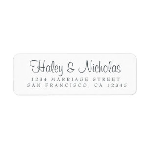 Elegant Script Black White Wedding Return Address  Label