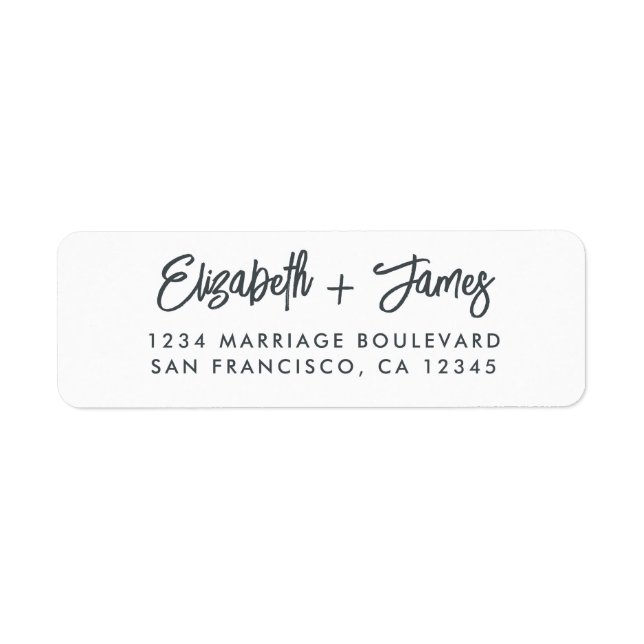 Elegant Script Black White Wedding Return Address Label (Front)