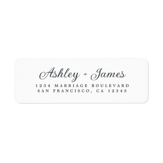 Elegant Script Black White Wedding Return Address Label (Front)