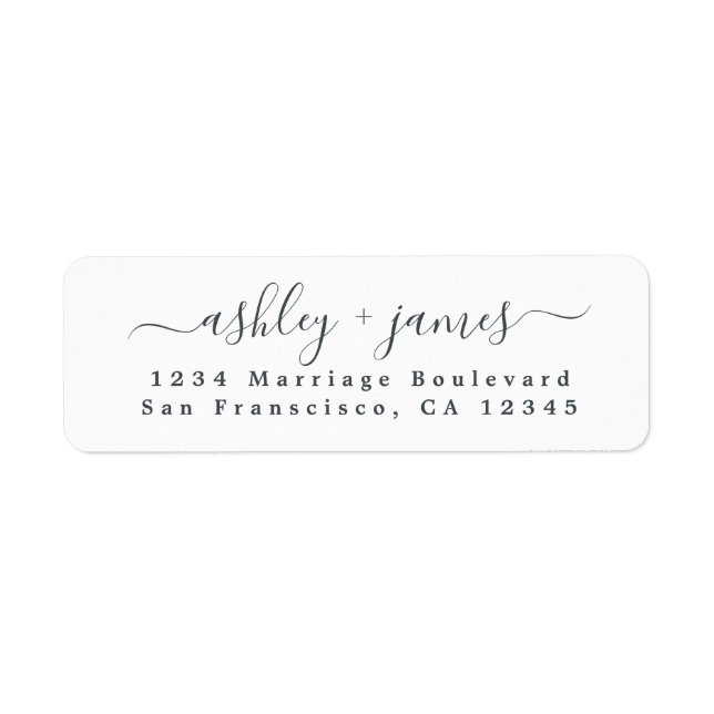 Elegant Script Black White Wedding Return Address Label (Front)