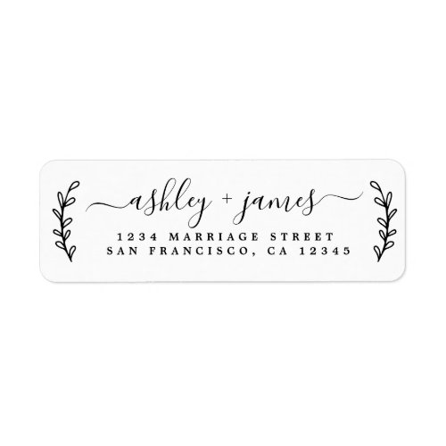 Elegant Script Black White Wedding Return Address Label