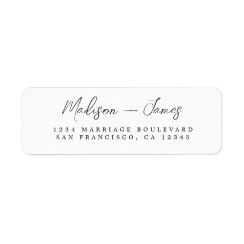 Elegant Script Black White Wedding Return Address Label