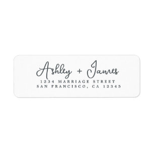 Elegant Script Black White Wedding Return Address Label