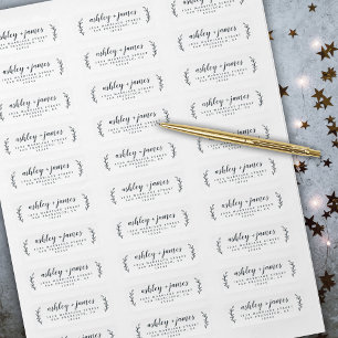 Elegant Script Black White Wedding Return Address  Label