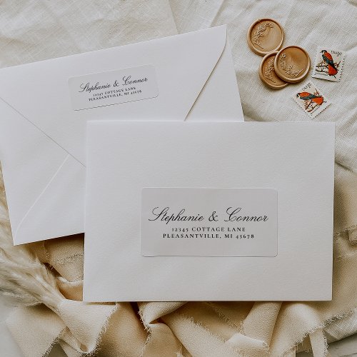 Elegant Script Black White Wedding Return Address Label