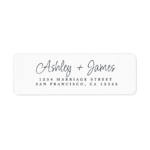 Elegant Script Black White Wedding Return Address Label