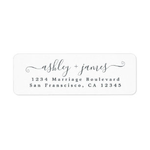 Elegant Script Black White Wedding Return Address Label