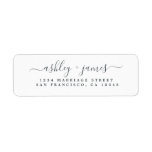 Elegant Script Black White Wedding Return Address Label<br><div class="desc">Chic, modern black and white wedding return address label with your names in off-black elegant hand written script. Simply add your names and address. Exclusively designed for you by Happy Dolphin Studio. If you need any help or matching products please contact us at happydolphinstudio@outlook.com. We're happy to help you make...</div>