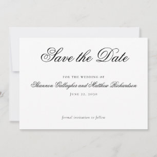 Elegant Script Black White Wedding Save the Date Announcement