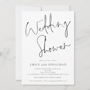 Elegant Script Black White Wedding Shower  Invitation